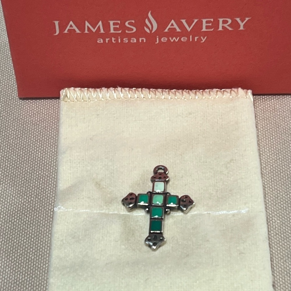 James Avery‎ Retired Green Stone Mosaic Tile Enamel 925 Sterling Silver Cross